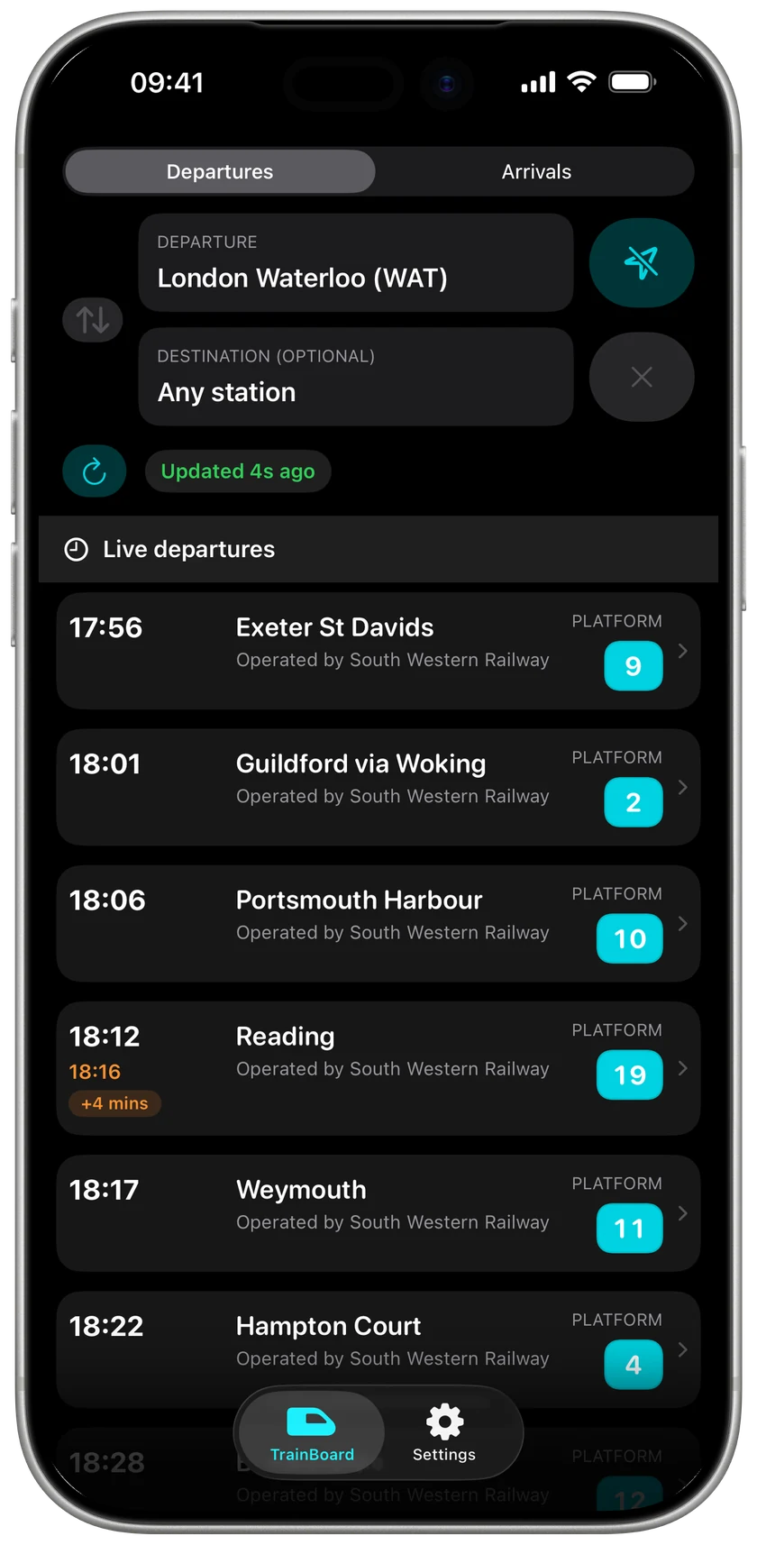 Live UK train times — iPhone